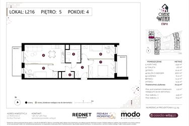 Rzut - Mieszkanie na sprzedaż 4 pokoje o powierzchni 71,45 m² - numer L216 w Osiedle Witaj etap II