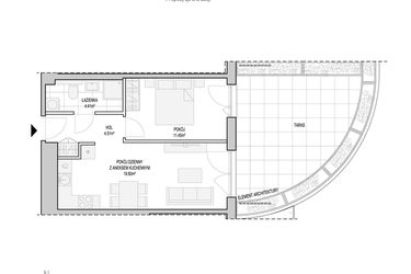Rzut - Mieszkanie na sprzedaż 2 pokoje o powierzchni 41,69 m² - numer WO/T/13/6 w Wiszące Ogrody