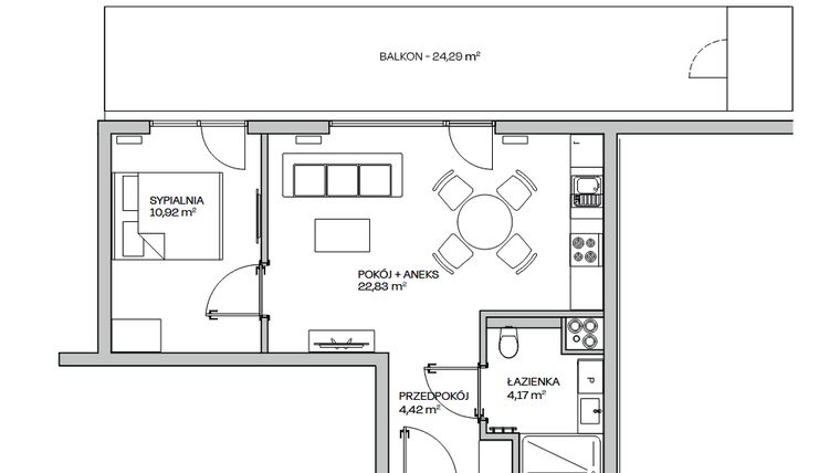 Rzut - Mieszkanie na sprzedaż 2 pokoje o powierzchni 43,26 m² - numer M1 w Zielona Marina - Apartamenty inwestycyjne
