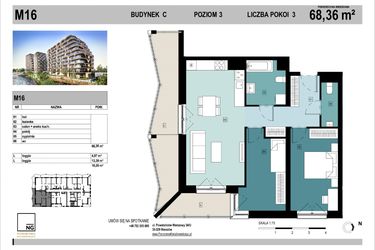 Rzut - Mieszkanie na sprzedaż 3 pokoje o powierzchni 68,36 m² - numer C16 w Panorama Kwiatkowskiego