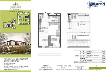 Rzut - Mieszkanie na sprzedaż 3 pokoje o powierzchni 66,03 m² - numer H3M6 w Jaśminowe Wzgórze - etap II