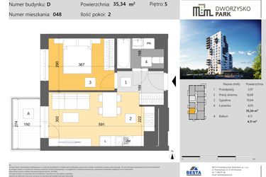 Rzut - Mieszkanie na sprzedaż 2 pokoje o powierzchni 35,34 m² - numer 48 w Dworzysko Park - Etap III