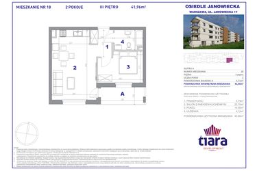 Rzut - Mieszkanie na sprzedaż 2 pokoje o powierzchni 41,96 m² - numer 18 w Osiedle Janowiecka