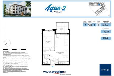 Rzut - Mieszkanie na sprzedaż 2 pokoje o powierzchni 38,89 m² - numer F.418 w Bel Mare (Międzyzdroje)