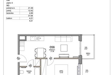Rzut - Mieszkanie na sprzedaż 2 pokoje o powierzchni 37,84 m² - numer 56 w Rezydencja Liwska 3