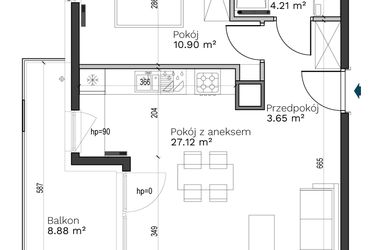 Rzut - Mieszkanie na sprzedaż 2 pokoje o powierzchni 45,88 m² - numer A-10 w Destino