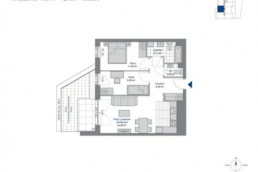 Rzut - Mieszkanie na sprzedaż 3 pokoje o powierzchni 60,71 m² - numer 1.2 w SEAHall
