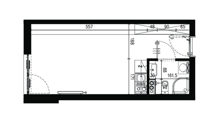 Rzut - Mieszkanie na sprzedaż 1 pokój o powierzchni 25,14 m² - numer AB.3.069 w Nadolnik Compact Apartments etap III