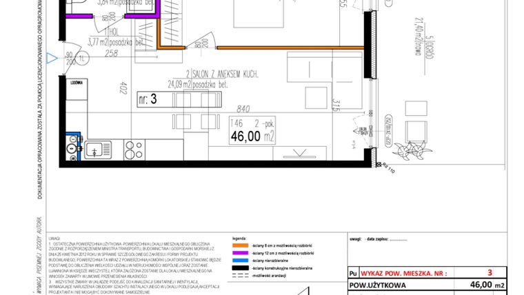 Rzut - Mieszkanie na sprzedaż 2 pokoje o powierzchni 46,01 m² - numer 3 w Strumykowa