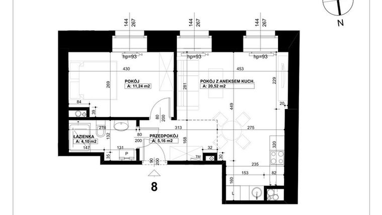 Rzut - Mieszkanie na sprzedaż 2 pokoje o powierzchni 41,02 m² - numer 8 w Święty Marcin 65