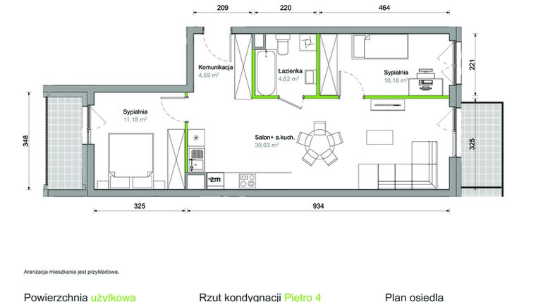 Rzut - Mieszkanie na sprzedaż 3 pokoje o powierzchni 60,6 m² - numer D.08 w Ślężna Vita