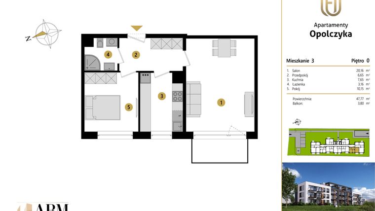 Rzut - Mieszkanie na sprzedaż 2 pokoje o powierzchni 47,77 m² - numer M3 w Apartamenty Opolczyka