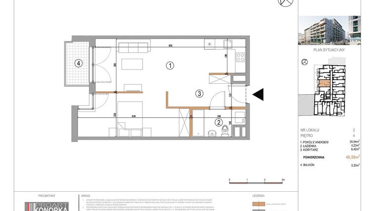 Rzut - Mieszkanie na sprzedaż 1 pokój o powierzchni 46,59 m² - numer A4/2 w 5th Avenue Apartments