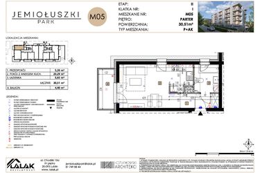 Rzut - Mieszkanie na sprzedaż 1 pokój o powierzchni 30,51 m² - numer A2_M05 w Jemiołuszki Park etap 2