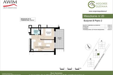 Rzut - Mieszkanie na sprzedaż 2 pokoje o powierzchni 35,05 m² - numer B20 w Wzgórze Gustawa