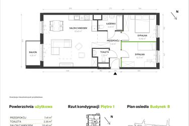 Rzut - Mieszkanie na sprzedaż 3 pokoje o powierzchni 69,55 m² - numer B/B/6 w Augustowska Vita