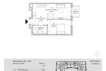 Rzut - Mieszkanie na sprzedaż 2 pokoje o powierzchni 44,63 m² - numer BIII.1.M90 w Przewóz 42 ATAL II