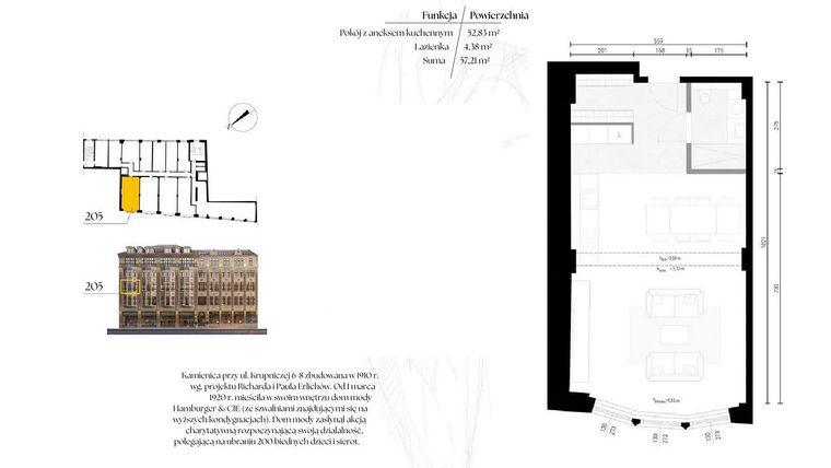 Rzut - Mieszkanie na sprzedaż 1 pokój o powierzchni 57,21 m² - numer G2/5 – 205 w Krupnicza 6/8