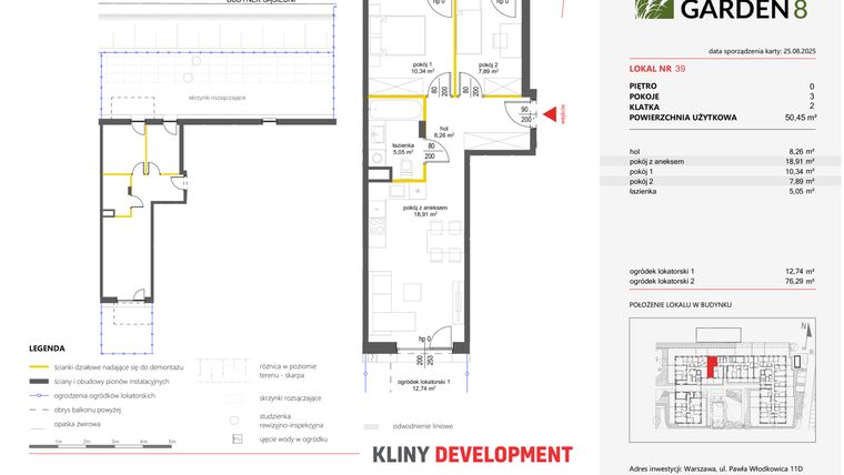 Rzut - Mieszkanie na sprzedaż 3 pokoje o powierzchni 50,45 m² - numer 39 w Nova Viva Garden 8