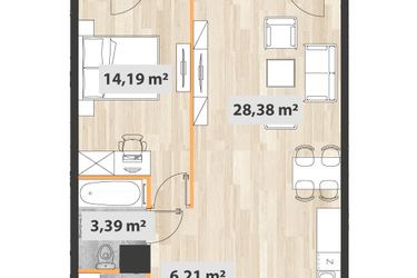 Rzut - Mieszkanie na sprzedaż 2 pokoje o powierzchni 55,62 m² - numer B.07.02 w Na Okrzei