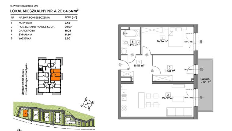 Rzut - Mieszkanie na sprzedaż 2 pokoje o powierzchni 64,64 m² - numer A.20 w Och!Widzew