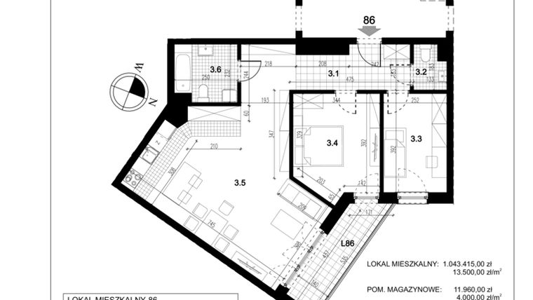 Rzut - Mieszkanie na sprzedaż 3 pokoje o powierzchni 80,28 m² - numer C.86 w Przewóz 4