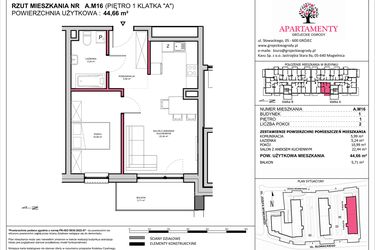 Rzut - Mieszkanie na sprzedaż 2 pokoje o powierzchni 44,66 m² - numer A.16 w Apartamenty Grójeckie Ogrody