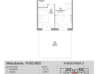Rzut - Mieszkanie na sprzedaż 2 pokoje o powierzchni 49,25 m² - numer III-B2.M20 w Strefa Cegielnia 3