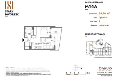 Rzut - Mieszkanie na sprzedaż 1 pokój o powierzchni 35,9 m² - numer M 14A w Stary Dworzec