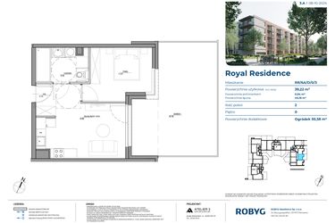 Rzut - Mieszkanie na sprzedaż 2 pokoje o powierzchni 39,22 m² - numer RR/6A/D/0/3 w Royal Residence 6A