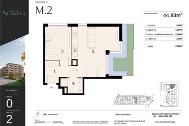 Rzut - Mieszkanie na sprzedaż 2 pokoje o powierzchni 44,83 m² - numer C - M.2 w Dzielnica Trust