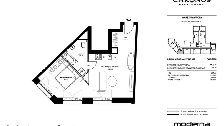 Rzut - Mieszkanie na sprzedaż 2 pokoje o powierzchni 44,13 m² - numer 320 w Chronos etap II