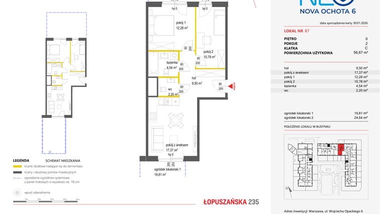 Rzut - Mieszkanie na sprzedaż 2 pokoje o powierzchni 56,67 m² - numer 87 w Neo Nova Ochota 6