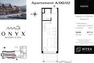 Rzut - Mieszkanie na sprzedaż 1 pokój o powierzchni 25,91 m² - numer NR 0.A2 w Onyx Resort & Spa
