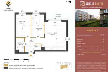 Rzut - Mieszkanie na sprzedaż 3 pokoje o powierzchni 67,38 m² - numer 8 w Stacja Błonie etap II