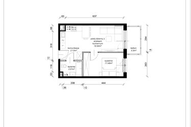 Rzut - Mieszkanie na sprzedaż 2 pokoje o powierzchni 37,34 m² - numer F.4.41.2a w Art.Teo etap 3