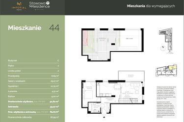 Rzut - Mieszkanie na sprzedaż 1 pokój o powierzchni 85,79 m² - numer C44 w Stawowa Residence - etap V