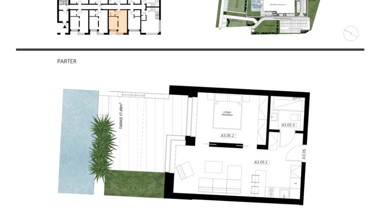Rzut - Mieszkanie na sprzedaż 2 pokoje o powierzchni 39,4 m² - numer A3.05 w Apartamenty Dźwirzyno