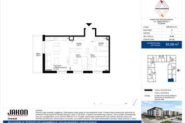 Rzut - Mieszkanie na sprzedaż 3 pokoje o powierzchni 55,58 m² - numer D.A8 w Wieruszowska D