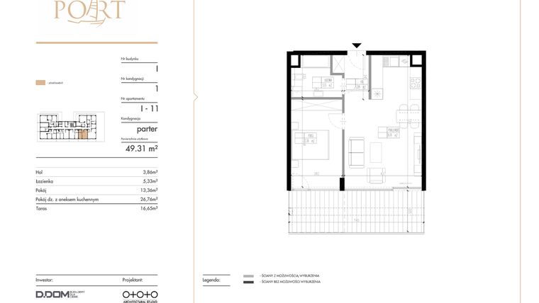 Rzut - Mieszkanie na sprzedaż 2 pokoje o powierzchni 49,31 m² - numer I_11 w Warmiński Port etap V