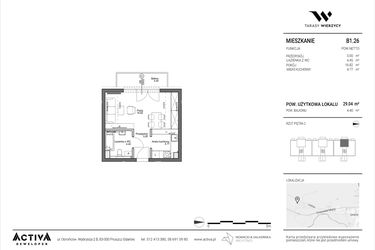 Rzut - Mieszkanie na sprzedaż 1 pokój o powierzchni 29,04 m² - numer B1.26 w Tarasy Wierzycy