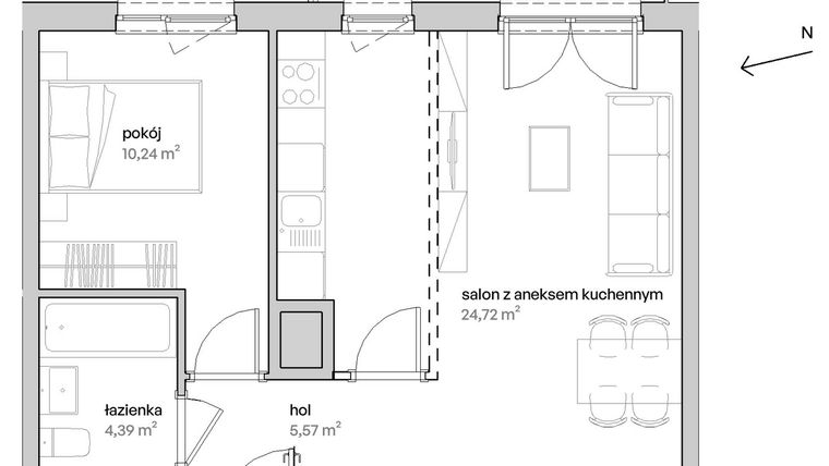Rzut - Mieszkanie na sprzedaż 2 pokoje o powierzchni 44,92 m² - numer A.04.049 w Unii Lubelskiej Vita