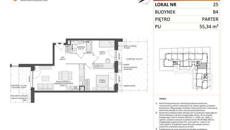 Rzut - Mieszkanie na sprzedaż 3 pokoje o powierzchni 55,18 m² - numer B4.25 w Osiedle Przy Błoniach 3 etap III
