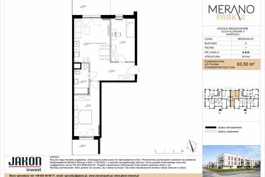 Rzut - Mieszkanie na sprzedaż 3 pokoje o powierzchni 63,5 m² - numer A.B19 w Merano Park II