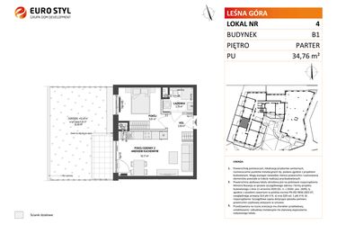 Rzut - Mieszkanie na sprzedaż 2 pokoje o powierzchni 34,76 m² - numer 4 w Leśna Góra