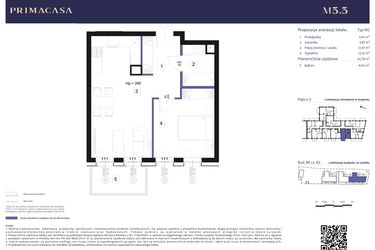 Rzut - Mieszkanie na sprzedaż 2 pokoje o powierzchni 43,78 m² - numer B3 – M3.3 w Primacasa
