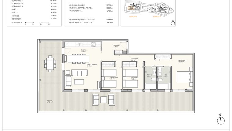 Rzut - Mieszkanie na sprzedaż 3 pokoje o powierzchni 107,98 m² - numer 512B w Camarate Hills II