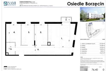 Rzut - Mieszkanie na sprzedaż 4 pokoje o powierzchni 76,3 m² - numer 12 w Osiedle Borzęcin