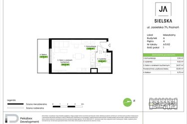 Rzut - Mieszkanie na sprzedaż 1 pokój o powierzchni 33,65 m² - numer A.5.62 w JA_SIELSKA V