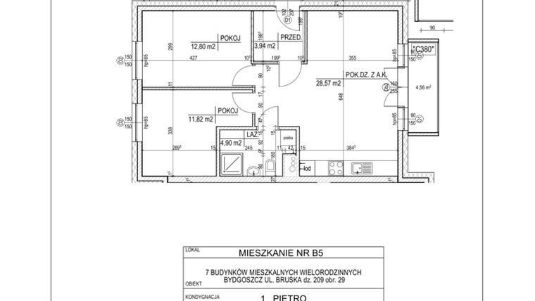 Rzut - Mieszkanie na sprzedaż 3 pokoje o powierzchni 62,04 m² - numer B5 w Bruska